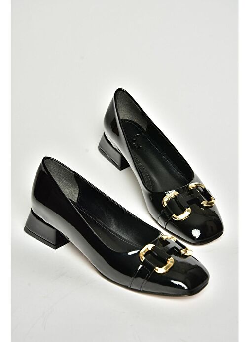 T590122808 Siyah Rugan Alçak Topuklu Kadın Ayakkabı - Görsel 9