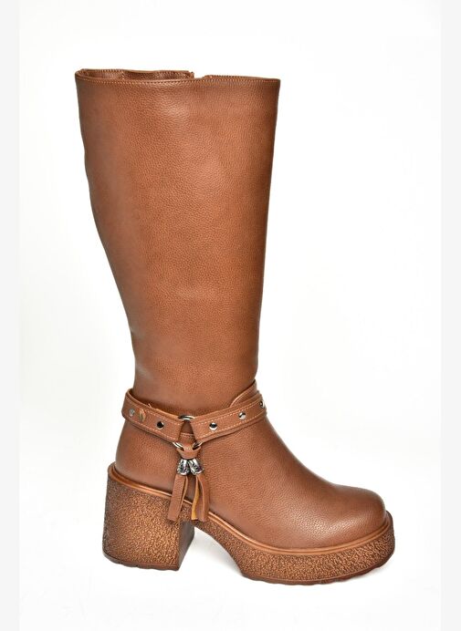 T996224009 Taba Kalın Topuklu Kadın Çizme - Görsel 9