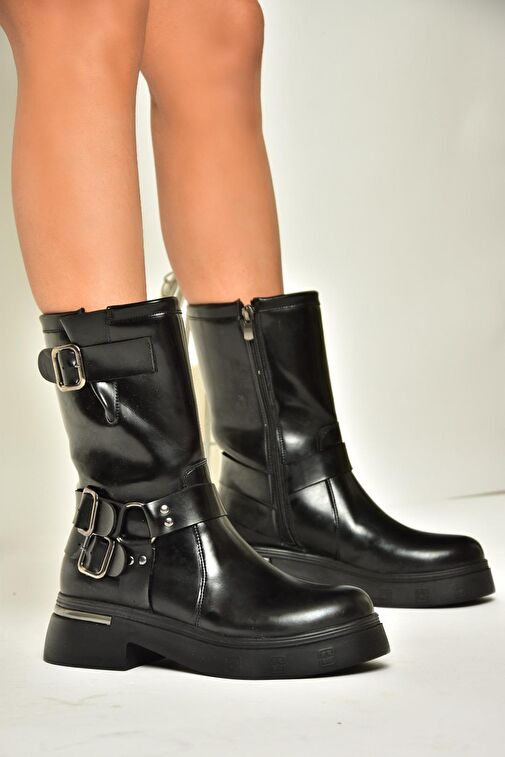 T996333008 Siyah Rugan Kalın Tabanlı Kadın Bot - Görsel 3