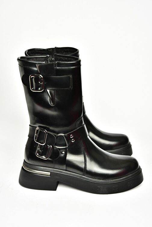 T996333008 Siyah Rugan Kalın Tabanlı Kadın Bot - Görsel 6