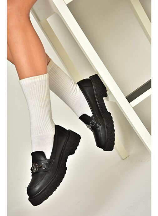 T996191209 Siyah Kalın Tabanlı Kadın Ayakkabı - Görsel 3