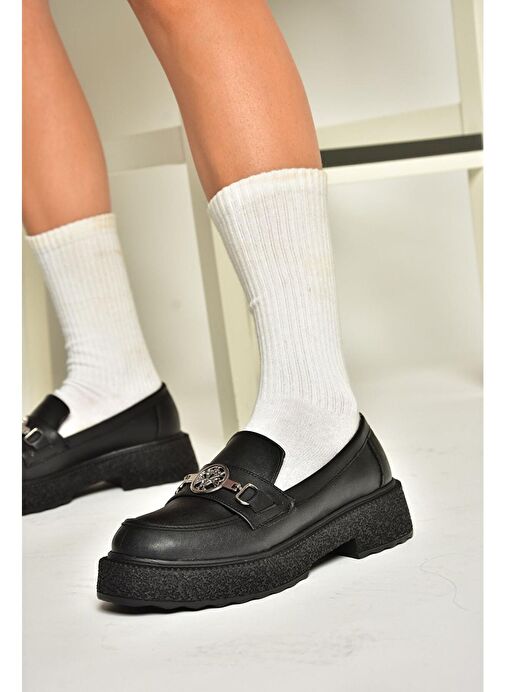 T996191209 Siyah Kalın Tabanlı Kadın Ayakkabı - Görsel 4