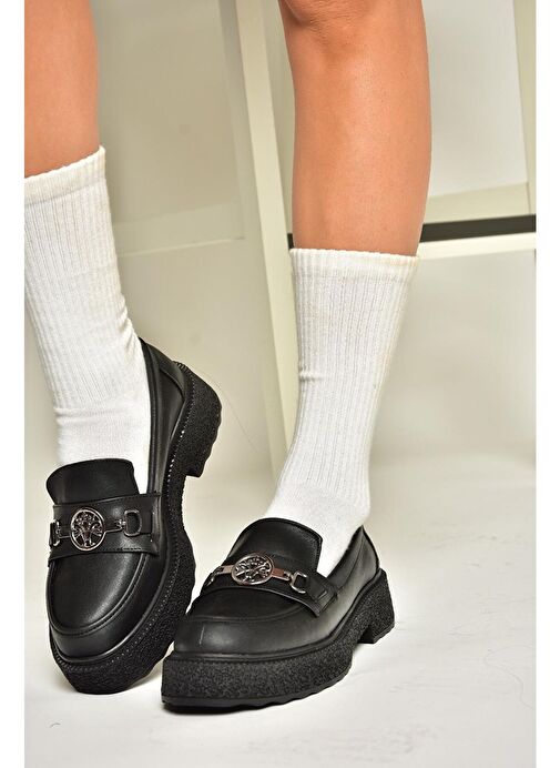 T996191209 Siyah Kalın Tabanlı Kadın Ayakkabı - Görsel 5