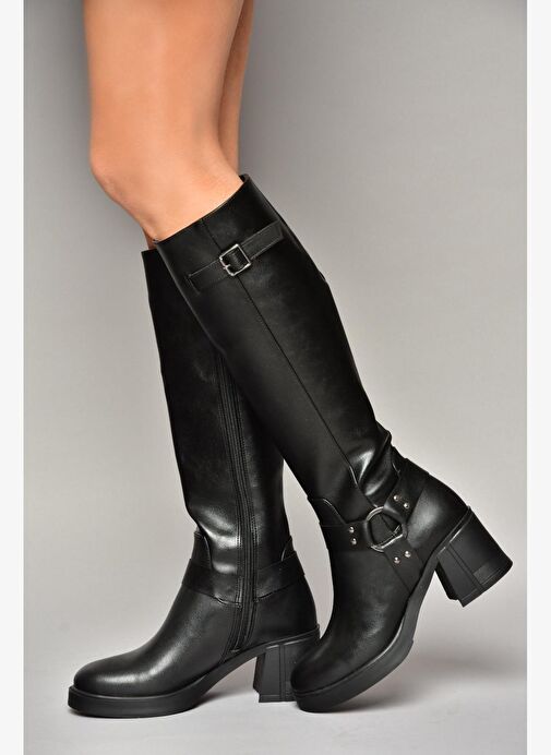 T282832009 Siyah Kalın Topuklu Kadın Çizme - Görsel 3