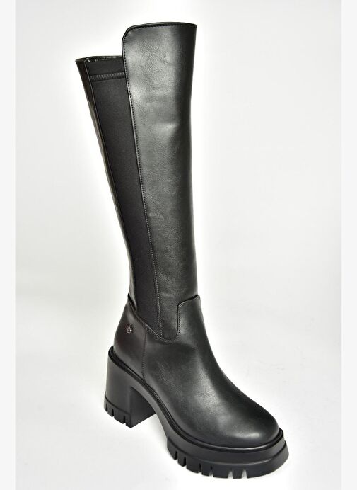 T973390009 Siyah Kalın Topuklu Kadın Çizme - Görsel 8