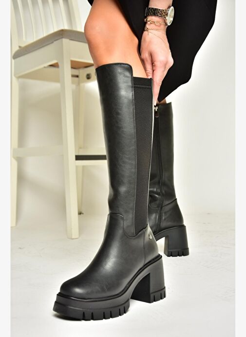 T973390009 Siyah Kalın Topuklu Kadın Çizme - Görsel 2