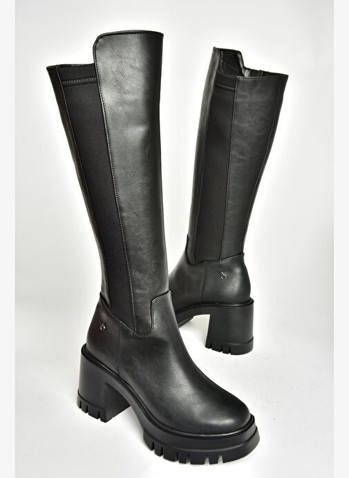 T973390009 Siyah Kalın Topuklu Kadın Çizme - Görsel 9