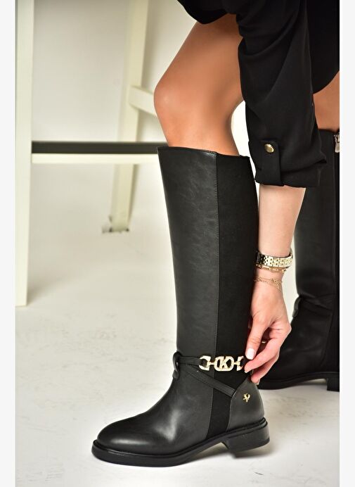 T973000909 Siyah Alçak Tabanlı Kadın Çizme - Görsel 2