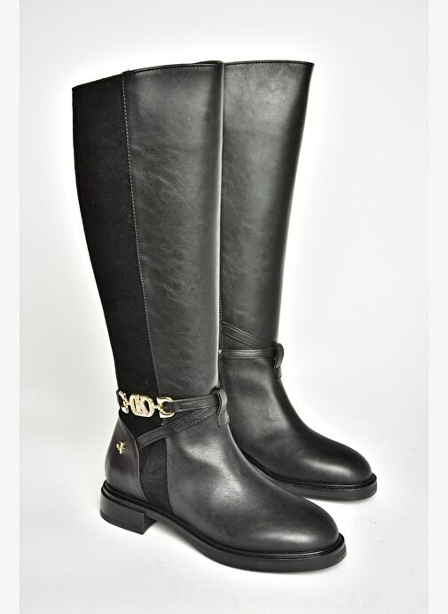 T973000909 Siyah Alçak Tabanlı Kadın Çizme - Görsel 6