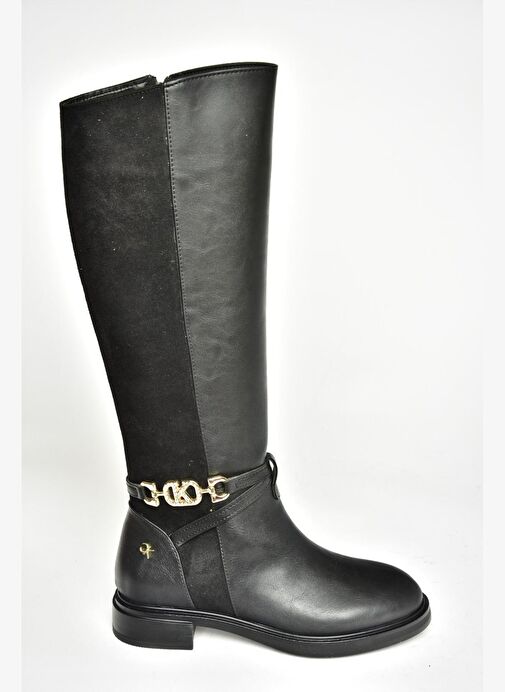 T973000909 Siyah Alçak Tabanlı Kadın Çizme - Görsel 7