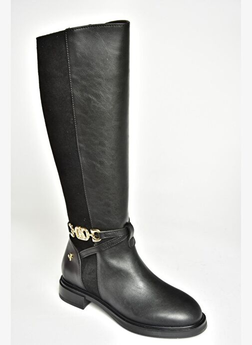 T973000909 Siyah Alçak Tabanlı Kadın Çizme - Görsel 8