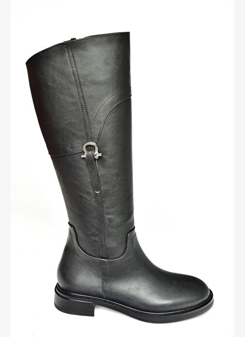 T973600609 Siyah Düz Taban Kadın Çizme - Görsel 9