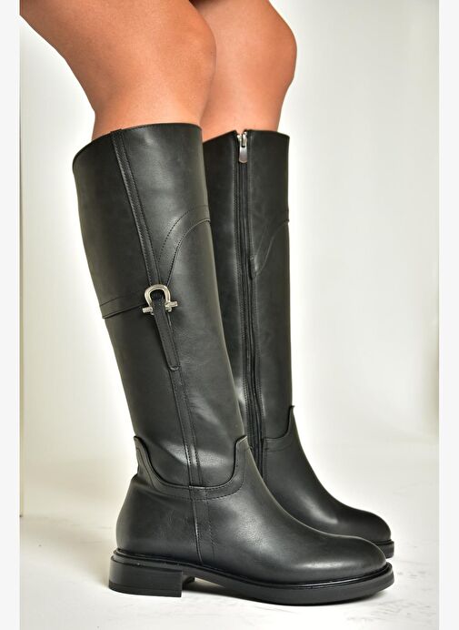 T973600609 Siyah Düz Taban Kadın Çizme - Görsel 5