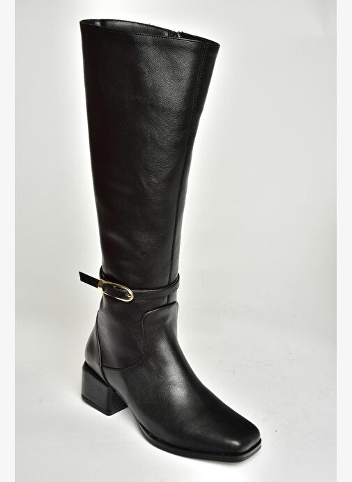 T590142609 Siyah Kalın Topuklu Kadın Çizme - Görsel 8