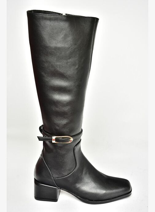 T590142609 Siyah Kalın Topuklu Kadın Çizme - Görsel 7