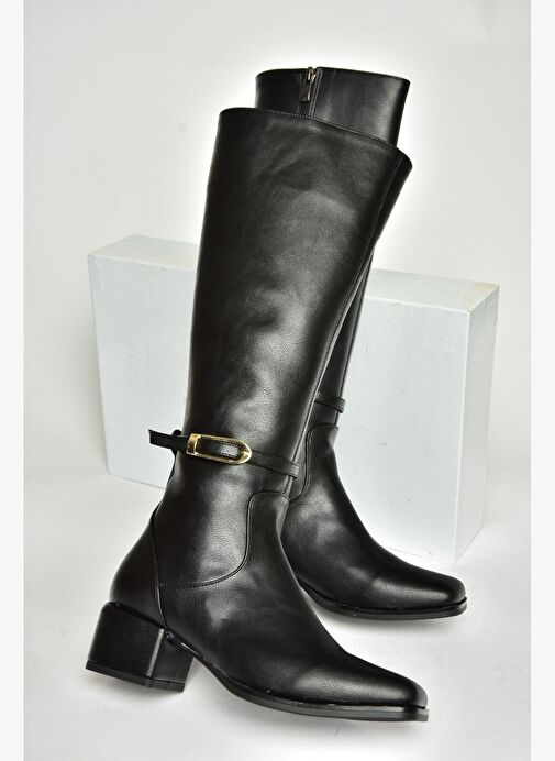 T590142609 Siyah Kalın Topuklu Kadın Çizme - Görsel 6