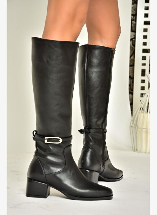 T590142609 Siyah Kalın Topuklu Kadın Çizme - Görsel 2