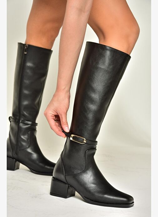 T590142609 Siyah Kalın Topuklu Kadın Çizme - Görsel 3