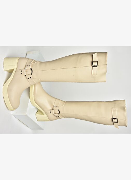 T282832009 Bej Kalın Topuklu Kadın Çizme - Görsel 8