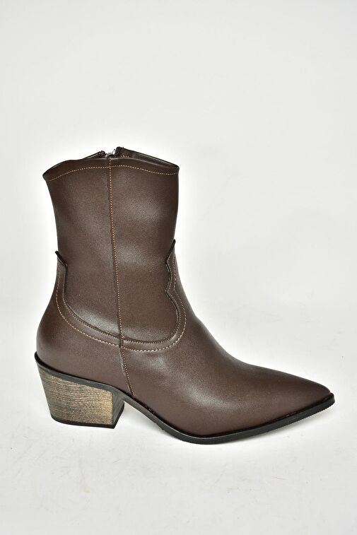 T356654109 Kahverengi Sivri Burunlu Kalın Topuklu Kadın Bot - Görsel 8