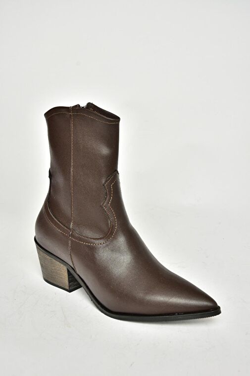 T356654109 Kahverengi Sivri Burunlu Kalın Topuklu Kadın Bot - Görsel 9
