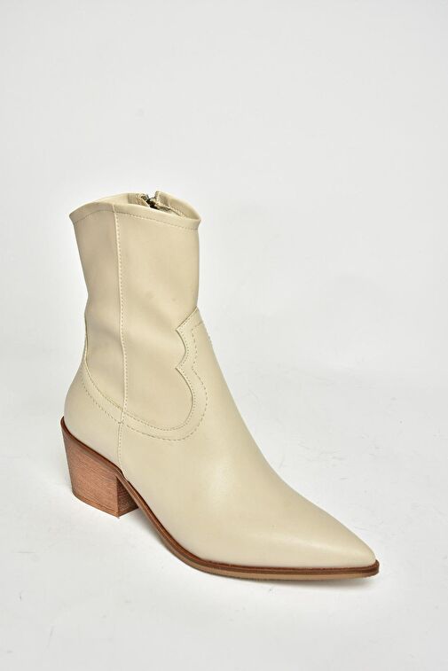 T356654109 Bej Sivri Burunlu Kalın Topuklu Kadın Bot - Görsel 8