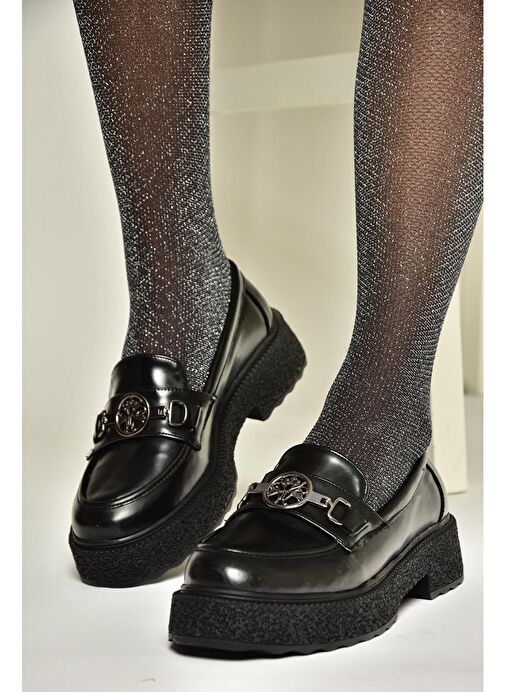 T996191208 Siyah Rugan Kalın Tabanlı Kadın Ayakkabı - Görsel 2