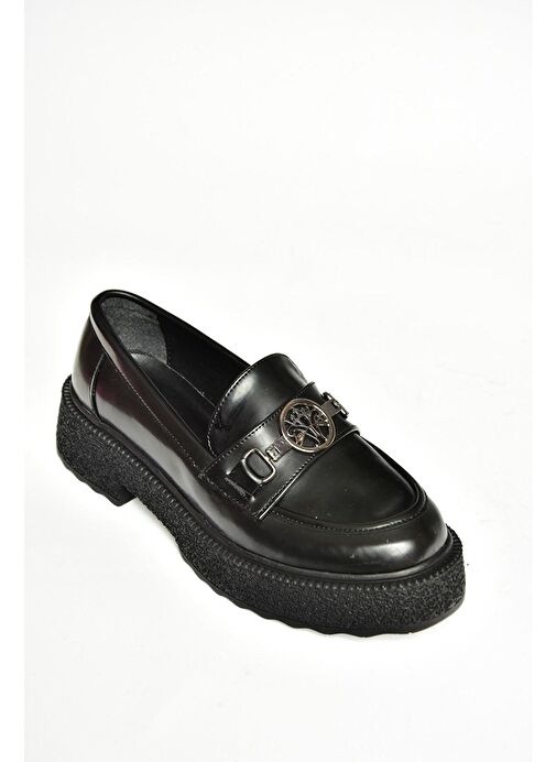 T996191208 Siyah Rugan Kalın Tabanlı Kadın Ayakkabı - Görsel 7