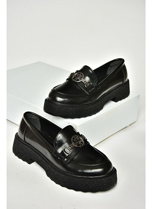 T996191208 Siyah Rugan Kalın Tabanlı Kadın Ayakkabı - Görsel 8