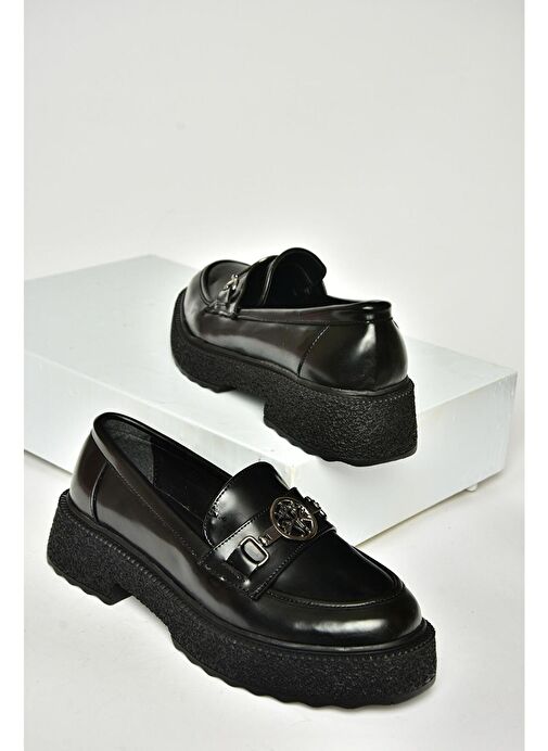 T996191208 Siyah Rugan Kalın Tabanlı Kadın Ayakkabı - Görsel 9