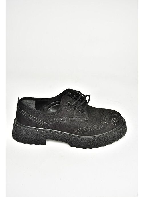 T996199002 Siyah Süet Kalın Tabanlı Kadın Ayakkabı - Görsel 6