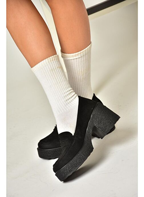 T996152002 Siyah Süet Kalın Topuklu Kadın Ayakkabı - Görsel 4