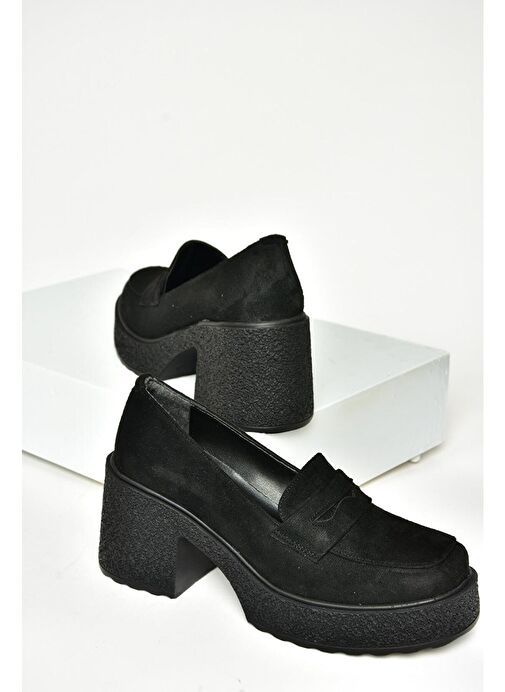 T996152002 Siyah Süet Kalın Topuklu Kadın Ayakkabı - Görsel 9