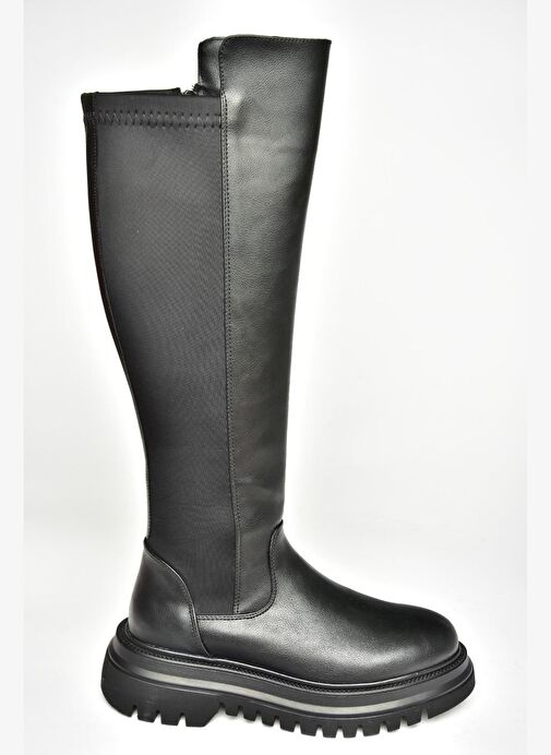 T312104309 Siyah Yüksek Tabanlı Arkası Lastikli Kadın Çizme - Görsel 6