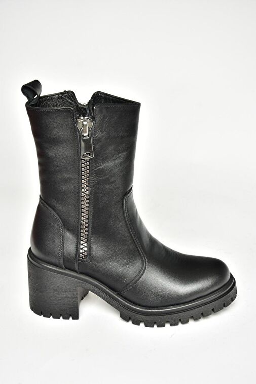 T654095803 Siyah Hakiki Deri Kalın Topuklu Kadın Bot - Görsel 8