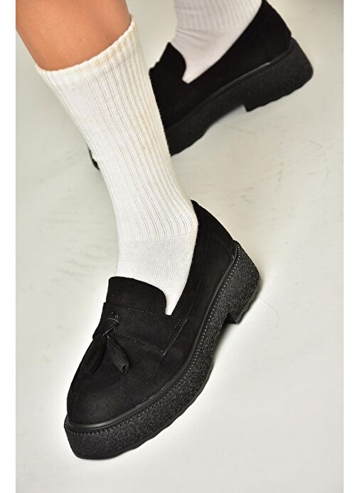 T996193002 Siyah Süet Kalın Tabanlı Makosen Ayakkabı - Görsel 5