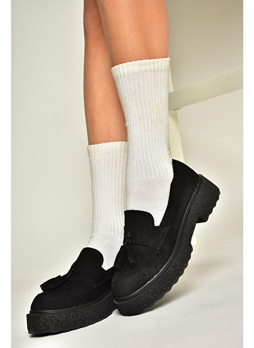 T996193002 Siyah Süet Kalın Tabanlı Makosen Ayakkabı - Görsel 7