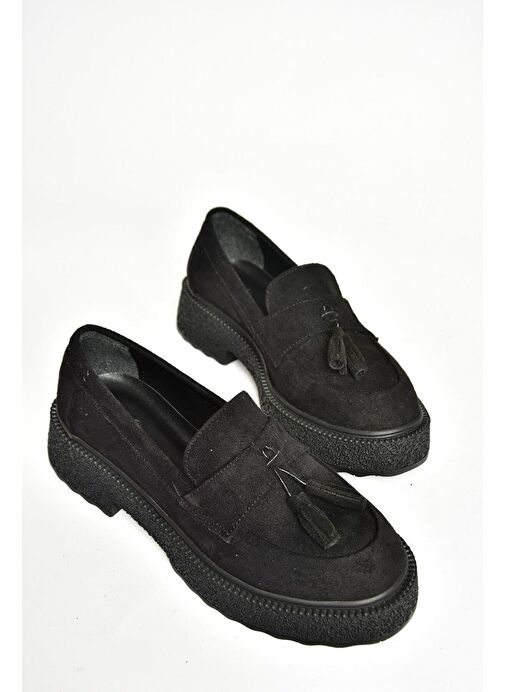 T996193002 Siyah Süet Kalın Tabanlı Makosen Ayakkabı - Görsel 8