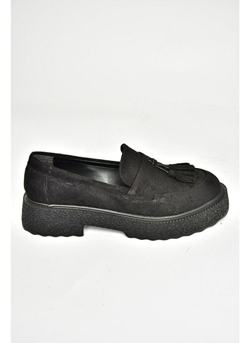 T996193002 Siyah Süet Kalın Tabanlı Makosen Ayakkabı - Görsel 9