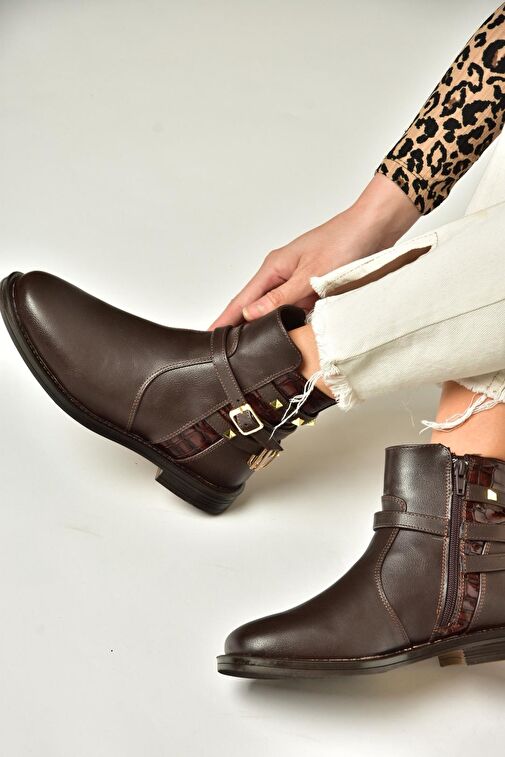 T312124709 Kahverengi Alçak Topuklu Kadın Bot - Görsel 2