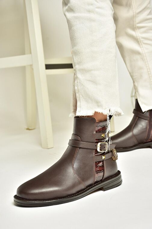 T312124709 Kahverengi Alçak Topuklu Kadın Bot - Görsel 3