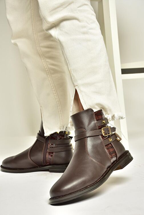 T312124709 Kahverengi Alçak Topuklu Kadın Bot - Görsel 5