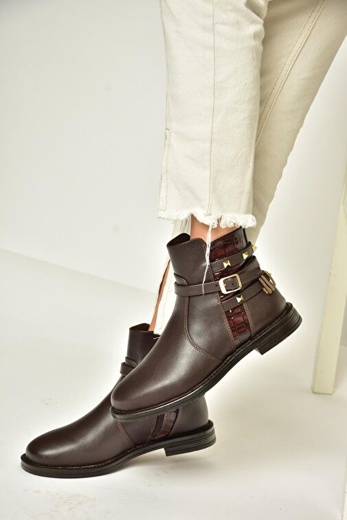 T312124709 Kahverengi Alçak Topuklu Kadın Bot - Görsel 6