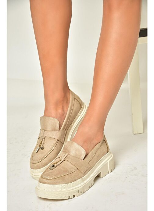 T294882202 Bej Süet Makosen Kadın Ayakkabı - Görsel 2