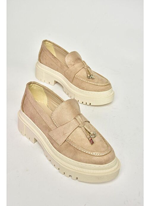 T294882202 Bej Süet Makosen Kadın Ayakkabı - Görsel 5