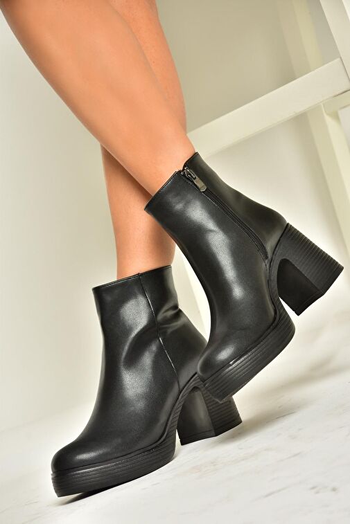 T820197409 Siyah Kalın Topuklu Kadın Bot - Görsel 4