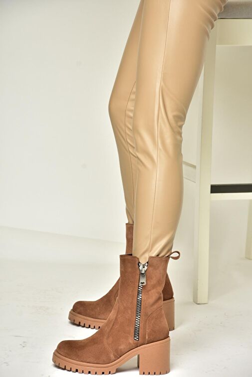 T654095802 Taba Hakiki Süet Kalın Topuklu Kadın Bot - Görsel 4