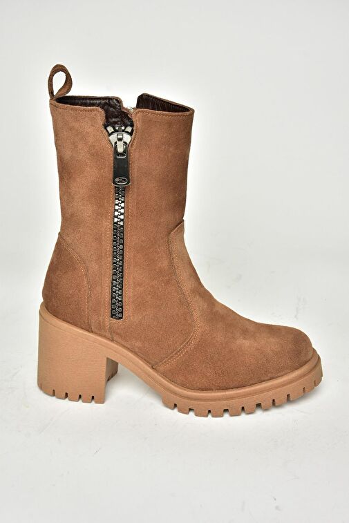 T654095802 Taba Hakiki Süet Kalın Topuklu Kadın Bot - Görsel 7