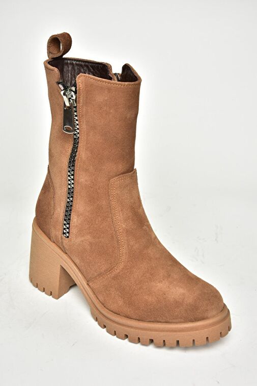 T654095802 Taba Hakiki Süet Kalın Topuklu Kadın Bot - Görsel 8