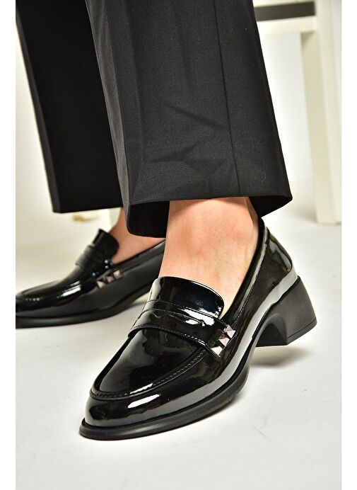 T820100308 Siyah Rugan Günlük Loofer Kadın Ayakkabı - Görsel 4